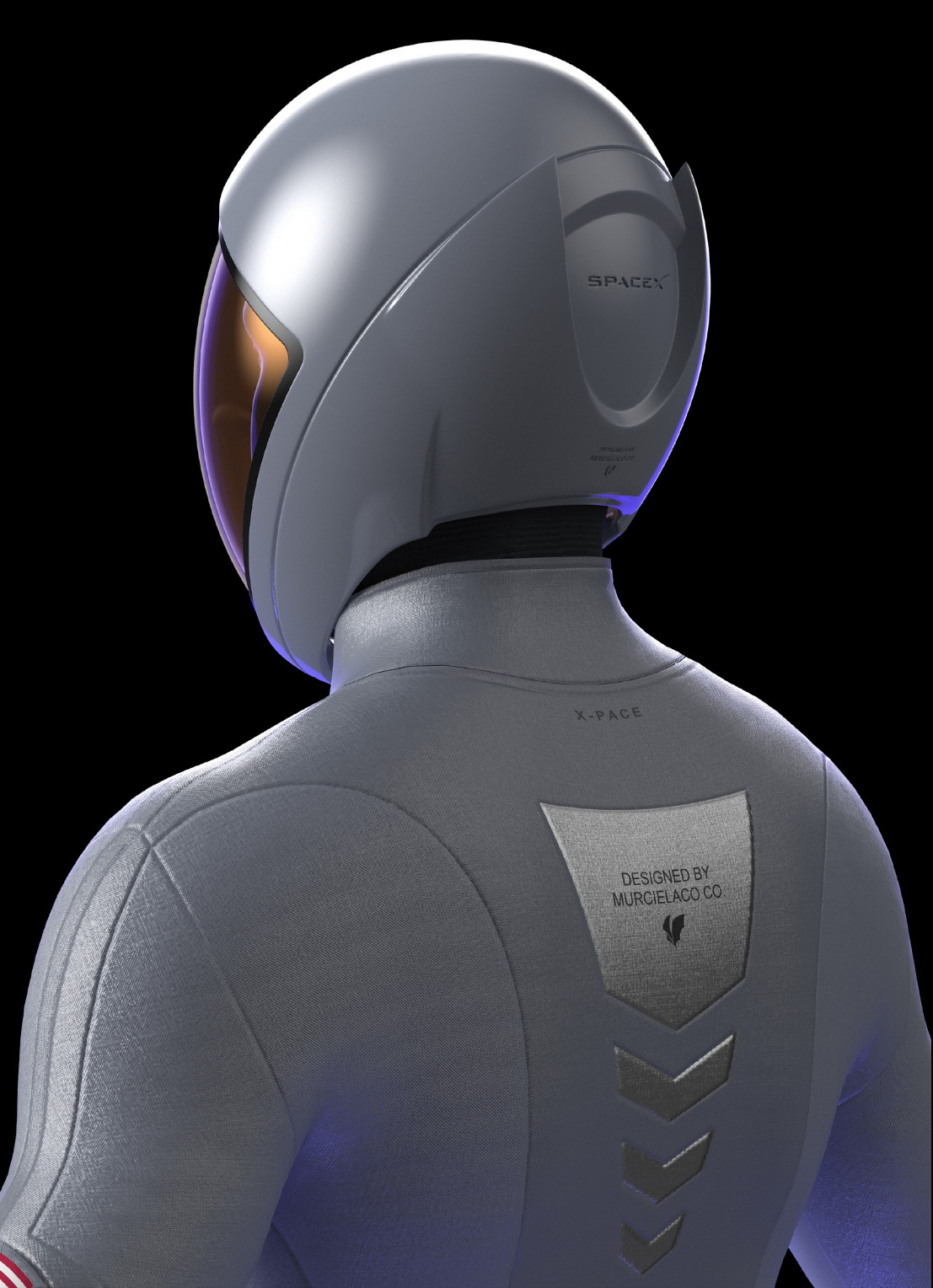 Space suit helmet and back detail