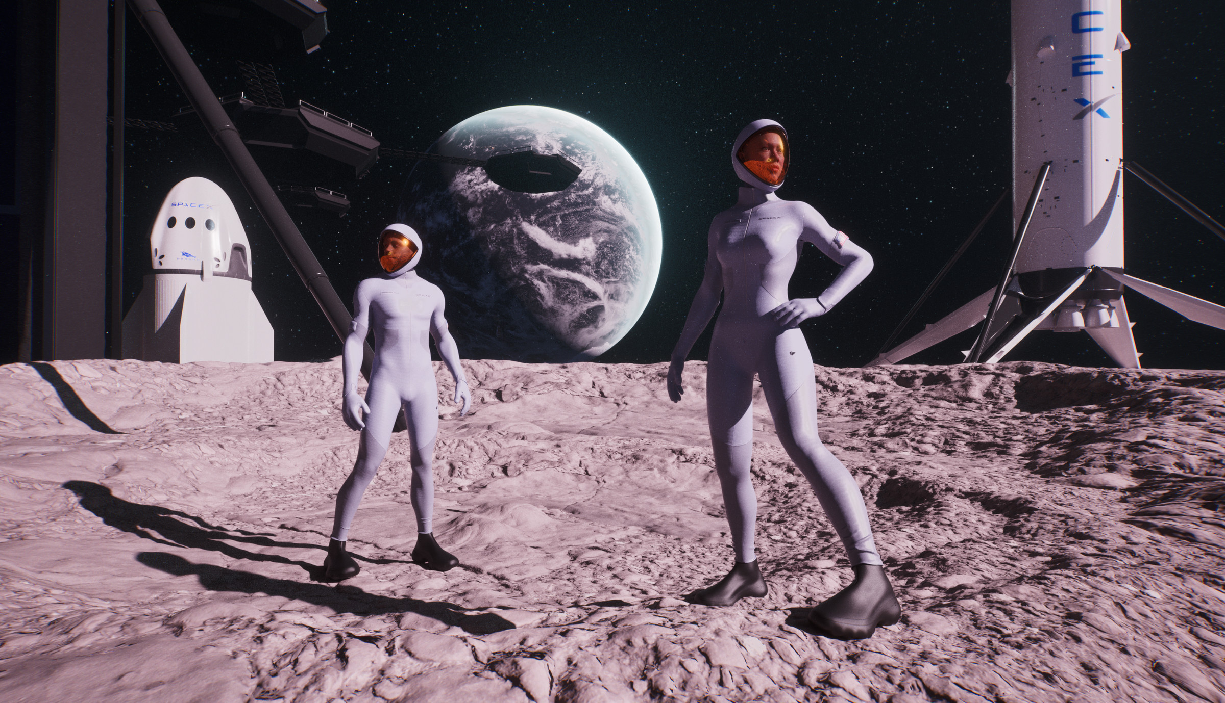 Space travelers on the lunar surface