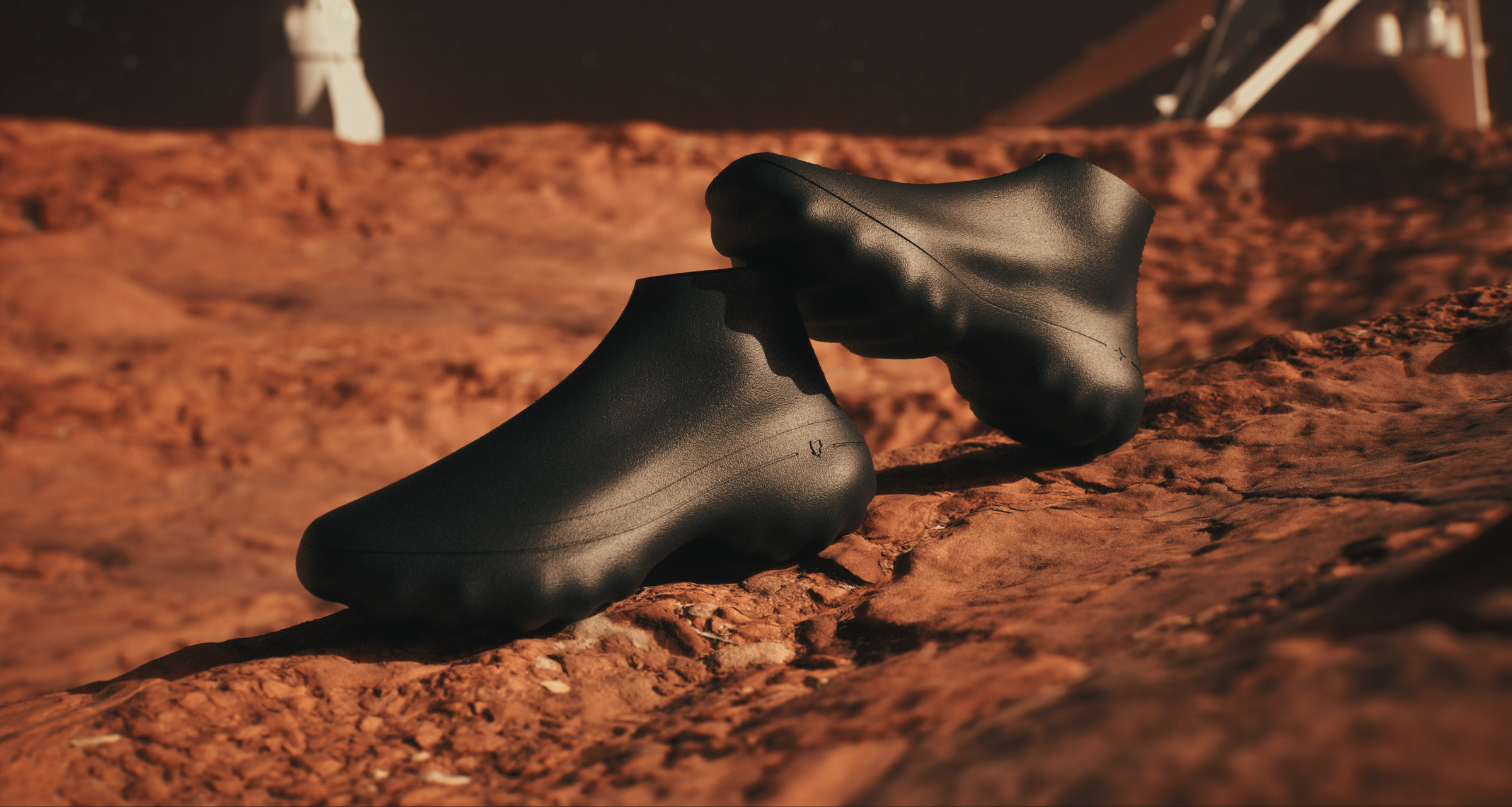 Pair of X-PACE shoes on Martian soil
