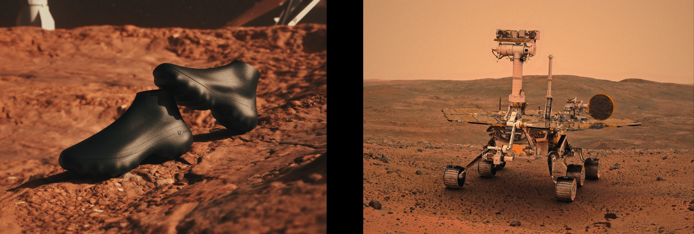 X-PACE shoe beside the Opportunity rover reference